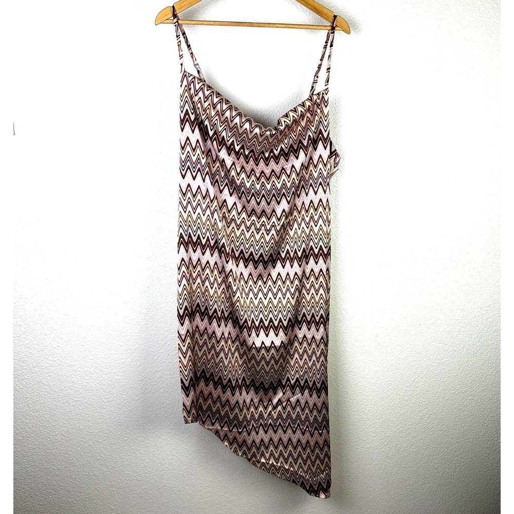 Forever 21 Women's Slip Dress Satin Asymmetrical Hem Sleeveless Chevron 2X